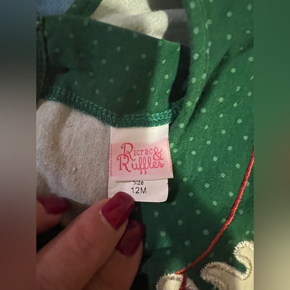 HTF Ricrac & Ruffles romper, Christmas, Rudolph, green, size 12 mo, Super cute - Picture 6 of 6